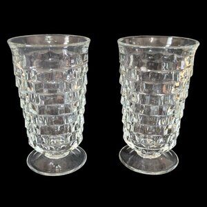 Vintage Colony Whitehall Clear Glass Footed Tumblers Pair 6" Ribbed Textured
